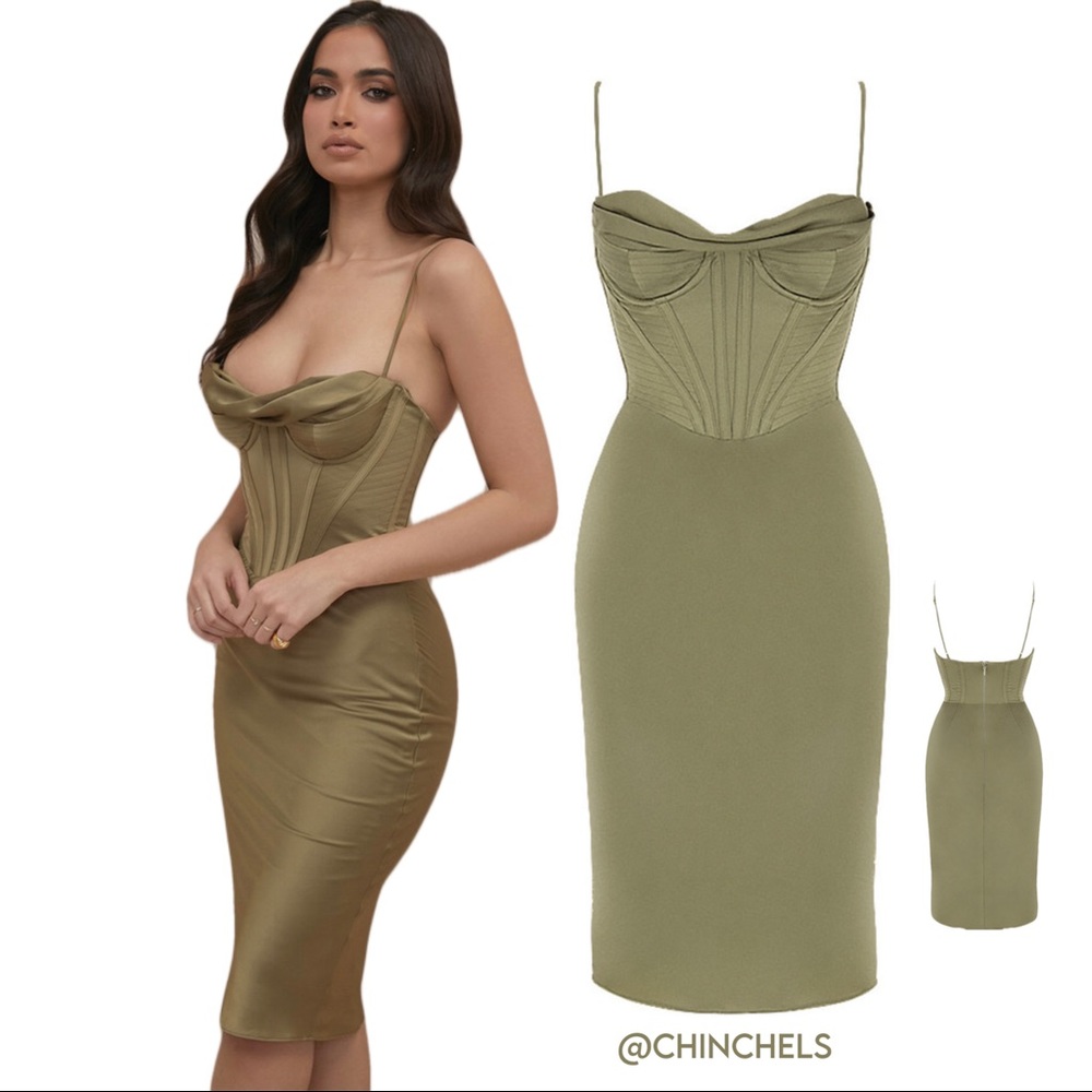 House of Cb “Myrna” Olive Corset Slip Dress